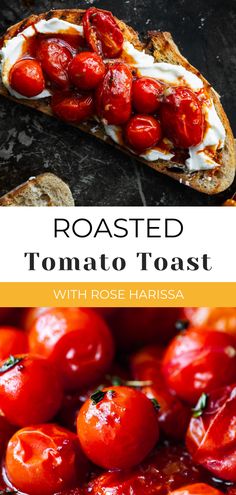 Upgrade your morning sourdough toast with this simple yet flavourful roasted tomato toast idea! Plump and juicy roasted tomatoes are the star of this dish, spooned over your choice of strained yoghurt, whipped feta cheese, squashed avocado, or hummus. The roasted tomatoes are also delicious with scrambled eggs on toast! These spicy roasted tomatoes will add a delicious twist to your salads and sandwiches. Roasted Tomato Toast, Roasted Tomatoes Breakfast, Grated Tomato Toast, Tomato On Toast Breakfast, Tomato Toast Recipe, Heirloom Tomato Toast, Rose Harissa, Sourdough Sandwich, Gourmet Sandwiches