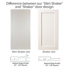 The difference between our "Slim Shaker" and "Shaker" cabinet door design Beveled Shaker Cabinets, White Shaker Door Kitchen, Modified Shaker Cabinets, Kitchen Slim Shaker, Slim Shaker Door, Cabinet Door Profiles