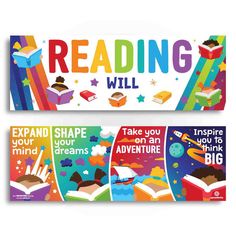 Reading Will... Banner Pack Classroom Decorations Sproutbrite Reading Posters, Teaching Posters, School Banner, Visual Learning, Board Decoration, Library Decor, Reading Classroom