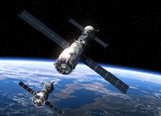 an artist's rendering of the international space station as it flies over the earth