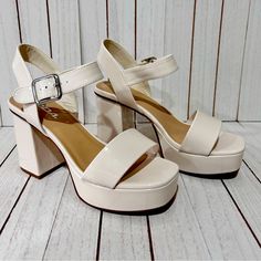 New Imported Ivy Crkpt Color Light Weight Adjustable Ankle Strap Platform Measures 1.5" Block Heel Measures 4" Sole Cushion Question Or Concern Please Message Me Thank You Carla Casual Cream Heels With Ankle Strap, Casual Cream Heels With Buckle Closure, Cream Ankle-high Summer Heels, Soda Shoes, I Thank You, Ankle Strap Heels, Strap Heels, Color Light, Shoes Women Heels