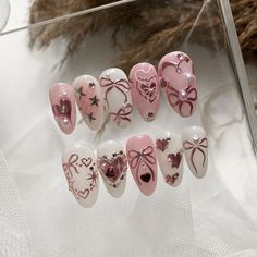 Nail Art Timbul, Coquette Nails, Fancy Nails Designs, Really Cute Nails, Almond Acrylic Nails, Soft Nails