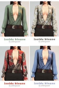 four different types of blouses with long sleeves