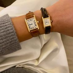 Cartier Tank Watch Woman Outfit, Cartier Vendome Watch, Vintage Cartier Watch, Lux Watches, Arm Stack, Diamond Bracelet Design, Edgy Jewelry, Family Jewels, Elements Of Style