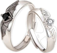 Black Metal Rings For Halloween, Black Stainless Steel Rings For Halloween, Halloween Black Stainless Steel Ring, Adjustable Gothic Stainless Steel Rings, Gothic Silver Stainless Steel Ring, Gothic Black Stainless Steel Rings, Gothic Black Promise Rings, Gothic Black Promise Jewelry, Black Stainless Steel Couple Rings For Promise