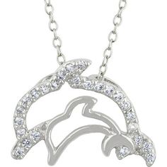 This sparkling Brilliance Fine Jewelry ladies' sterling silver pav simulated diamond double dolphin necklace is a stunning accessory that adds timeless elegance to any outfit, whether day or night. The delicate dolphin design, adorned with shimmering simulated diamonds, symbolizes love and harmony, making it an ideal Mother-Daughter gift. The necklace comes on an 18" chain, ensuring its ready to wear and cherish as a meaningful addition to any jewelry collection. Size: One Size.  Gender: female.  Age Group: adult. Dolphin Design, Cross Charm Necklace, Diamond Circle Pendant, Dolphin Necklace, Gold Pendant Jewelry, Circle Diamond, Birthstone Pendant, Western Jewelry, Christian Jewelry