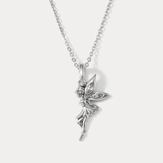 Transport yourself to a realm of enchantment with our Silver Fairy Necklace, inspired by Wonderland's whimsical magic. This delicate piece features a gracefully designed fairy pendant in sterling silver, capturing the essence of fantasy and wonder. Embrace the charm of fairytale allure, whether adding a touch of magic to everyday wear or making a statement at special occasions. Let the Silver Fairy Necklace be a tangible reminder of the captivating tales that unfold in the realms of imagination. DETAILS Materials:   925 Silver, Cubic Zirconia Length:  15.75 "(40cm)  + Extender: 1.97"(5cm) Pendant   Size :  0.47"*1.02"(1.2cm*2.6cm) Weight:  3.1 g Gift Ideas For Daughter, Necklace Gift Ideas, Silver Fairy, Girls Gift Ideas, Fairy Pendant, Necklace For Girls, Fairy Charms, Pearl Gifts, Fairy Necklace