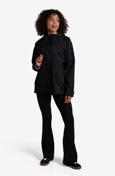 A fully seam-sealed rain jacket in a packable design will keep you feeling cozily warm and dry and comes complete with comfy hand pockets. 28" length (size Medium) Fixed drawstring hood 10k/3k waterproof breathable Durable water-repellent (DWR) finish Lined 100% polyester Machine wash, tumble dry Imported Black Recycled Polyester Windbreaker For Fall, Casual Waterproof Raincoat For Cold Weather, Casual Weatherproof Raincoat For Cold Weather, Sporty Waterproof Parka For Rainy Weather, Recycled Polyester Windbreaker For Rainy Winter Weather, Casual Waterproof Windbreaker For Fall, Functional Weatherproof Raincoat For Fall, Black Waterproof Outerwear In Recycled Polyester, Casual Black Waterproof Raincoat