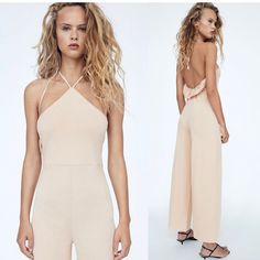 Questions? Leave A Comment Below! Luxury Beige Zara Pants, Old Money Feminine, Asymmetric Jumpsuit, Cream Jumpsuit, Luxury Old Money, Dinner Summer, Black Strapless Jumpsuit, Romantic Classic, Vintage Disco