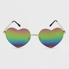 Rainbow Sunglasses With Uv Protection For Summer, Trendy Multicolor Heart-shaped Sunglasses, Trendy Rainbow Sunglasses With Gradient Lenses, Heart-shaped Sunglasses With Mirrored Lenses For Spring, Spring Heart-shaped Sunglasses With Mirrored Lenses, Multicolor Heart-shaped Sunglasses With Gradient Lenses, Heart-shaped Multicolor Sunglasses With Gradient Lenses, 70's Party, Futuristic Sunglasses