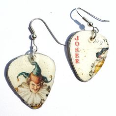 Earrings Joker Hand Crafted Vintage Antique Royalty Playing Cards Poker Upcycled Guitar Pick Shapes New Nickel Free Ear Wires Handmade Includes Silicone Ear Stoppers Nwt New Never Worn Non Smoking Home New To Poshmark Sign Up On App Get $10 Off Your 1st Order Using Discount Code Joanieonie Joker Hand, Cards Poker, Gold Bead Earrings, Peach Earrings, Carnelian Earrings, Malachite Earrings, Yellow Opal, Bee Earrings, Halloween Earrings