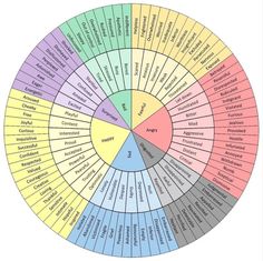 the wheel of emotions is shown in this graphic diagram, with different colors and words on it