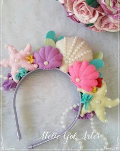 Mermaid Headband, Mermaid Crown, Bow Headband Hairstyles, Diy Crafts For Kids Easy, Mermaid Costume, Lace Headbands, Minnie Mouse Ears, Theme Party Decorations, Diy Crafts For Gifts