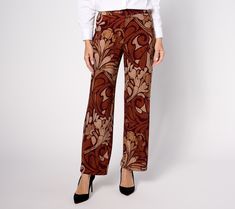 Score major style points in these printed pull-on pants. The wide-leg silhouette looks wonderful on all body types. From Dennis Basso. Elegant Printed Pants For Workwear, Chic Printed Pants For Fall, Chic Printed Fall Pants, Elegant Wide Leg Printed Pants, Elegant Printed Wide-leg Pants, Fall Floral Print Wide Leg Pants, Fall Trousers With Prints, Clothes For Women Over 50, Dennis Basso