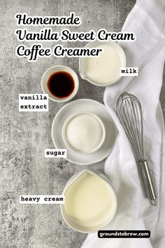 Homemade Vanilla Sweet Cream Coffee Creamer Easy Homemade Creamer, Homemade Vanilla Coffee Creamer With Heavy Cream, Home Made French Vanilla Creamer, Natural Creamer For Coffee, Simple Homemade Coffee Creamer, French Vanilla Coffee Creamer Recipe, Homemade Organic Coffee Creamer, Diy French Vanilla Creamer