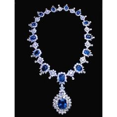 Bridal Ceylon Royal Blue Sapphire Necklace METAL SPECIFICATIONS Metal Name : White Gold 14K STONE SPECIFICATIONS Stone Name : Blue Sapphire & Diamond Stone Cut : Cushion, Pear, Marquise & Round brilliant Stone Specifications: There are approx. 70.05 carats of sapphires & approx. 60.05 carats of diamonds in the necklace. Natural earth mined stones. Total Stone Weight : approx. 130.10 carats Color : Blue/F Clarity : VVS1 Quality of Sapphires : AAA Sapphire Treatment : Heated NECKLACE SPECIFICATION Blue Sapphire Necklace, Big Necklace, Ceylon Sapphire, Diamond Necklaces, Blue Stones, Jewelry Luxury, Royal Jewels, Jewellery Shop, Royal Jewelry