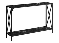 a black marble shelf with metal legs