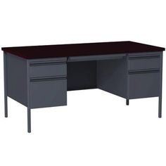 an office desk with two drawers and one drawer on the top, in dark grey