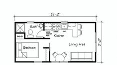 the floor plan for a small cabin with two bedroom and living room, as well as a