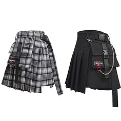 Harajuku new detachable pocket chain buckle with plaid irregular pleated short skirt on Storenvy Pleats Fashion, Pleated Fashion, Irregular Skirt, Stage Outfit, Tumblr Outfits, Cropped Tops, Mode Online, Plaid Skirt, Kawaii Clothes