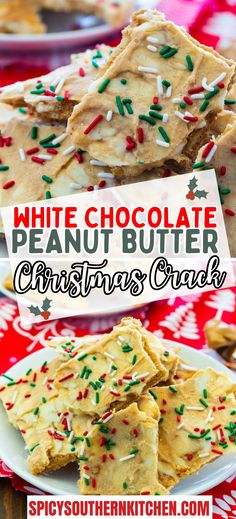 white chocolate peanut butter christmas cracker with sprinkles on top and in the middle