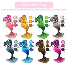 an image of different colored mermaids with their hair in the shape of fish tails