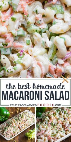 the best homemade macaroni salad is made with fresh ingredients and ready to be eaten