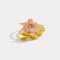 Cute Dainty Rings, Cute Gold Ring, Cute Gold Jewelry, Sakura Ring, Woman Gift Ideas, Summer Rings, Preppy Jewelry, Jewelry Accessories Ideas, Piercings Jewelry