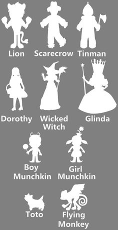 the silhouettes of children's halloween costumes are shown in white on a gray background