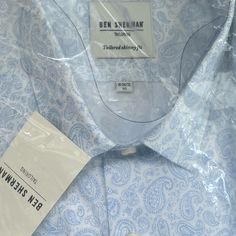 Ben Sherman Paisley Print Long Sleeve Men’s Dress Shirt Original Packaging - Brand New! Blue Paisley Print Shirt For Summer, Classic Blue Paisley Print Tops, Blue Cotton Tops With Paisley Print, Classic Paisley Print Shirt For Spring, Casual White Shirt With Paisley Print, Fitted Tops With Paisley Print And Spread Collar, Fitted Paisley Print Top With Spread Collar, Fitted Blue Printed Shirt, Blue Fitted Top With Paisley Print