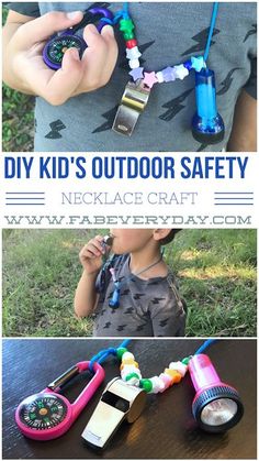 a kid is playing with his outdoor safety necklace craft and it's easy to make