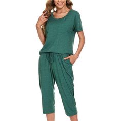 -65% Cotton, 35% Polyester -Imported -Drawstring Closure -Machine Wash -Comfy Material: Moyee Womens Pajamas Set Is Made Of Soft Lightweight And Cozy Fabric, Superbly Breathable, Non-Irritating, Offers Gentle Give While Maintaining Its Shape. -Outfit Set: Womens 2 Piece Pjs Sets Featuring Round Neck Short Sleeve Shirt And Drawstring Waist Capri Pants With Side Pockets, Easy To Hold Change, Keys Or Phone, You Can Adjustable Waistline Depend Your Need, It Is Securely And Comfortably. -Flattering A Casual Sleepwear With Pockets For Leisure, Casual Drawstring Sleepwear For Spring, Casual Spring Sleepwear With Drawstring, Casual Sleepwear With Drawstring And Relaxed Fit, Casual Relaxed Fit Sleepwear With Drawstring, Casual Drawstring Sleepwear For Loungewear, Casual Sleepwear With Drawstring For Loungewear, Casual Green Sleepwear With Elastic Waistband, Casual Green Sleepwear With Pockets