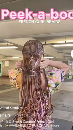 Peekaboo Color Braids, Pink And Brown French Curl Braids, Light Pink And Black Braids, Pink And Purple Box Braids, Brown And Purple Braids, Brown And Pink Braids, Braid Color Combos