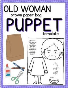 an old woman brown paper bag puppet template