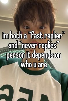 a person wearing a green and white shirt with the words i'm both a fast rep