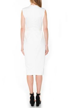 A flattering belted waist adds a feminine touch to this chic mock neck sheath dress.Fit: this style fits true to size. Classic Spring Knee-length Bodycon Dress, Classic Knee-length Bodycon Dress For Spring, Spring Classic Knee-length Bodycon Dress, Classic Spring Bodycon Dress, Spring Bodycon Pencil Skirt Dress For Work, Spring Formal Pencil Skirt Midi Dress, Summer Bodycon Dress With Straight Neckline For Work, Elegant Daywear Bodycon Dress, Spring Workwear Pencil Skirt Midi Dress