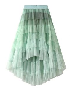 Style: Gradient Irregular Ruffle Layered Long Tulle Skirt Item Type: tiered tulle maxi skirt, layered tulle skirt high low, layered tulle skirt long, mesh long skirt, mesh layered skirtLength: Ankle-LengthSilhouette: A-LineWaistline: EmpireElasticity: Slight Pattern Type: GradientDetail: TieredMaterial: Mesh One SizeWaist: 23.62-37.80in. / 60-96cm Length:38.58in / 98cm Party Long Skirt With Layered Hem, Long Party Skirt With Layered Hem, Spring Tiered Layered Maxi Skirt, Tiered Summer Party Skirt, Summer Green Tulle Maxi Skirt, Spring Asymmetrical Tulle Skirt, Green Tulle Maxi Skirt For Summer, Party Skirt With Layered Tiered Design, Tiered Layered Skirt For Party