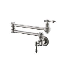 two faucets on the wall in stainless steel