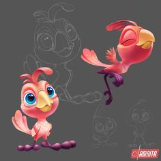 two cartoon birds are facing each other with different expressions on their faces, one is red and the other is pink