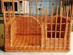 two wicker baskets sitting on top of a counter