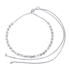 Faux Diamond Baguette Adjustable Choker Necklace White Gold Plated 8.5-23" Long Stones: 0.22" Width Triple Layer Necklace, Necklace White Gold, Charm Choker Necklace, Diamond Baguette, Druzy Earrings, Solitaire Necklaces, Necklace White, Station Necklace, Large Hoop Earrings