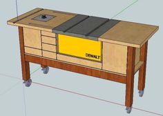 a drawing of a workbench with the drawer on it's side and an additional tool box in front