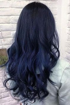 Dark Blue Hair Dye, Midnight Blue Hair, Dyed Hair Blue, Hair Dark, Hair Color Blue, Ombre Hair Color, Trendy Hair