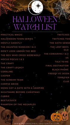 the halloween watch list is shown in this image