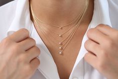 Floating Diamond Necklace, Dainty Diamond Necklace, Gold Bridesmaids, Floating Necklace, Solitaire Necklace, Gold Armband, Diamond Solitaire Necklace, Solid Gold Chains, Etsy Bridesmaid Gifts