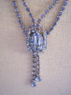 Classic Vintage Blue Rhinestone Bridal Bridesmaid by doodaba Vintage Crystal Necklaces For Weddings, Vintage Crystal Bridal Necklace, Vintage Crystal Necklaces For Party, Vintage Crystal Rhinestone Necklace, Antique Crystal Necklaces For Wedding, Antique Crystal Wedding Necklaces, Vintage Wedding Necklaces With Sparkling Stones, Vintage Rhinestone Necklace With Sparkling Stones For Wedding, Vintage Rhinestone Wedding Necklaces