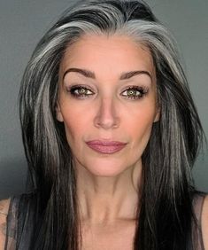 Hally Berry, Black And Grey Hair, Silver Hair Highlights, Grey Hair Don't Care, Lily Munster, Butterfly Haircut, Jennifer Lee