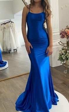 #DT2094 * DESCRIPTION   Satin long dress with lace-up back * ATTRIBUTES   Long   Mermaid Prom Dresses Blue Royal, Royal Blue Satin Dress, Fitted Homecoming Dresses, Cutesy Clothes, Royal Blue Outfits, Satin Long Dress, Royal Blue Prom Dress, Tight Prom Dresses, Blue Satin Dress