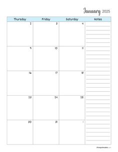 the printable calendar for january is shown