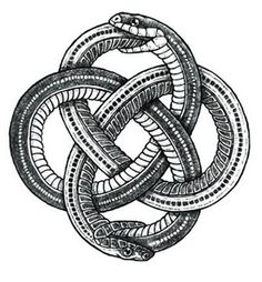 a drawing of a snake in the shape of a circle with two snakes on it